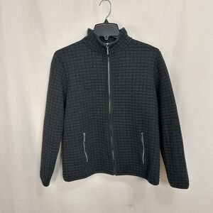 Karen Scott Sport Womens Med Gray Zip Jacket Quilted Waffle Lightweight Pockets